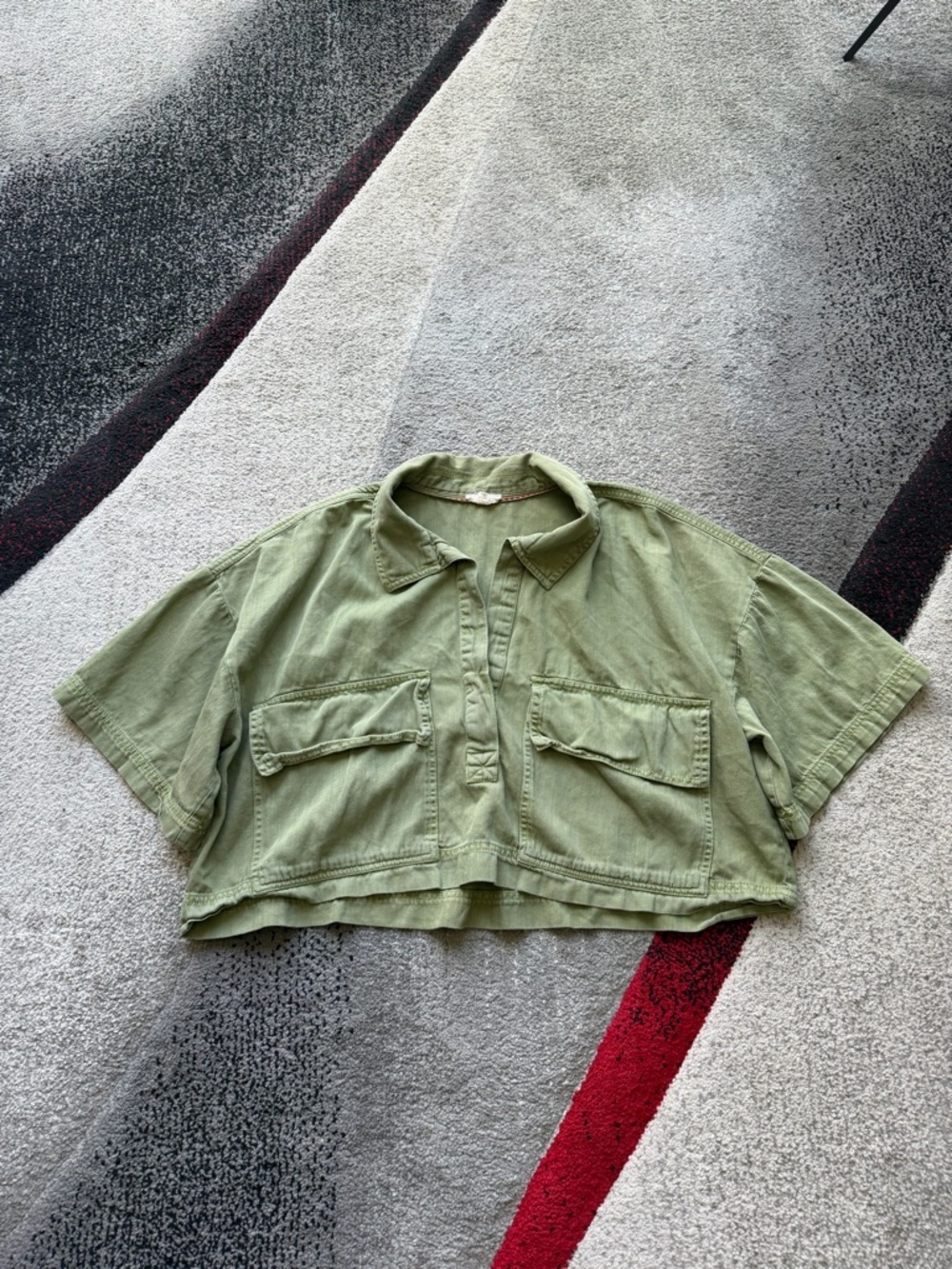 Pilcro Anthropologie Khaki Green Utility Cropped Shirt - Picture 4 of 6